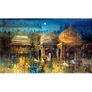 A. Q. Arif, 25 x 42 Inch, Oil on Canvas, Cityscape Painting, AC-AQ-536